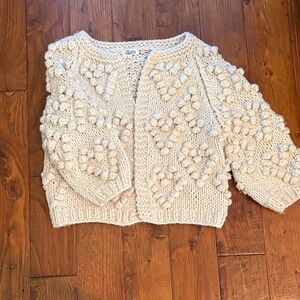Glam Cream Heart Textured Knit Cardigan